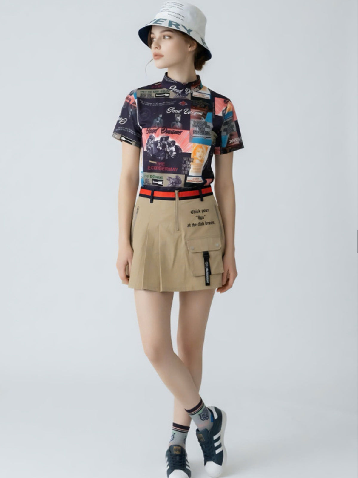 (DECEMBER MAY) Asymmetry pleats skirt / WOMEN  / BEIGE