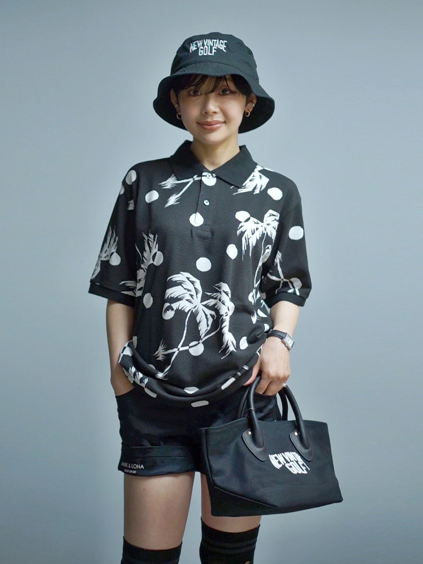 NVG×SUNSURF Moon Palm Tree Polo (BLACK)