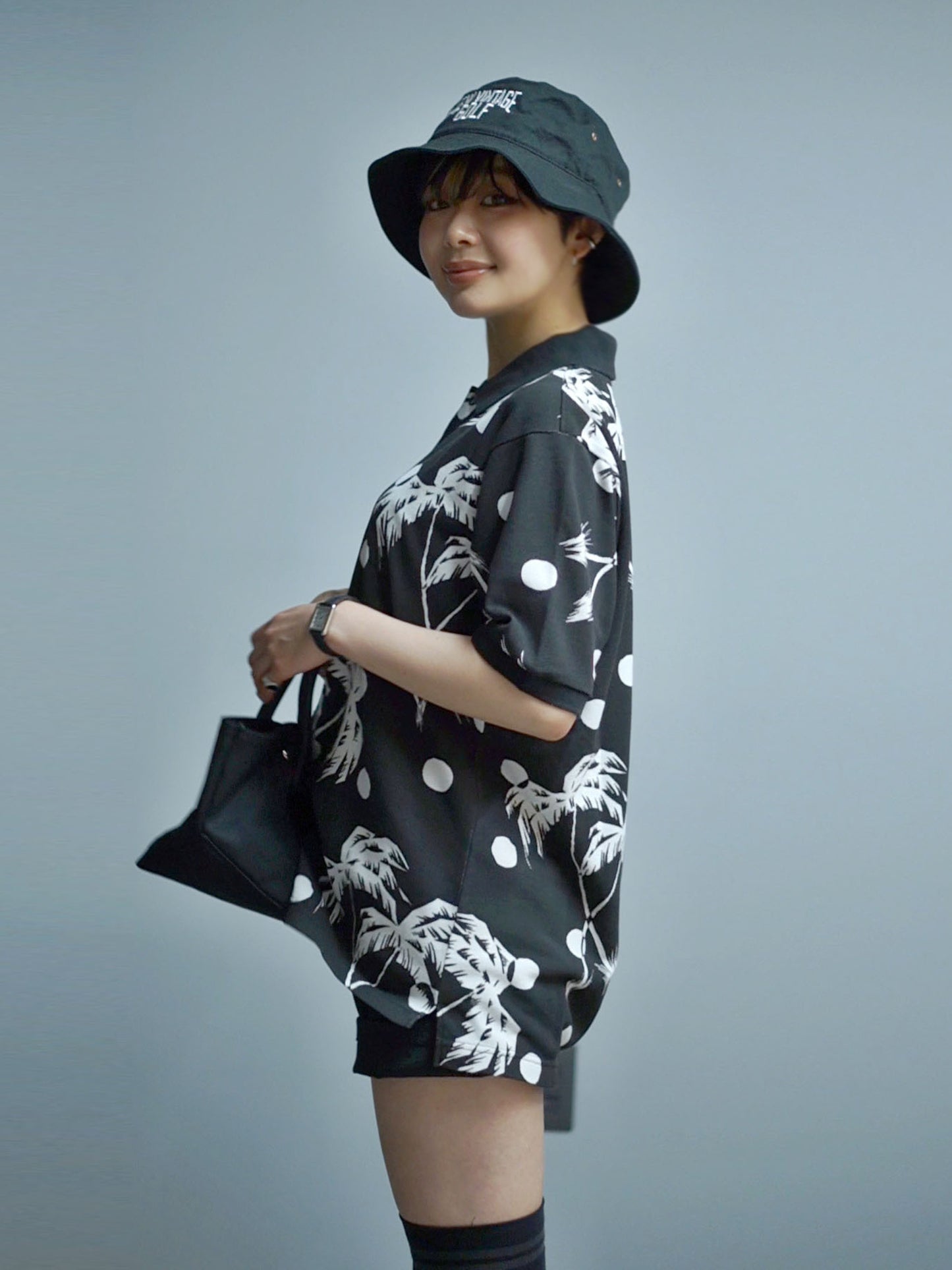 NVG×SUNSURF Moon Palm Tree Polo (BLACK)