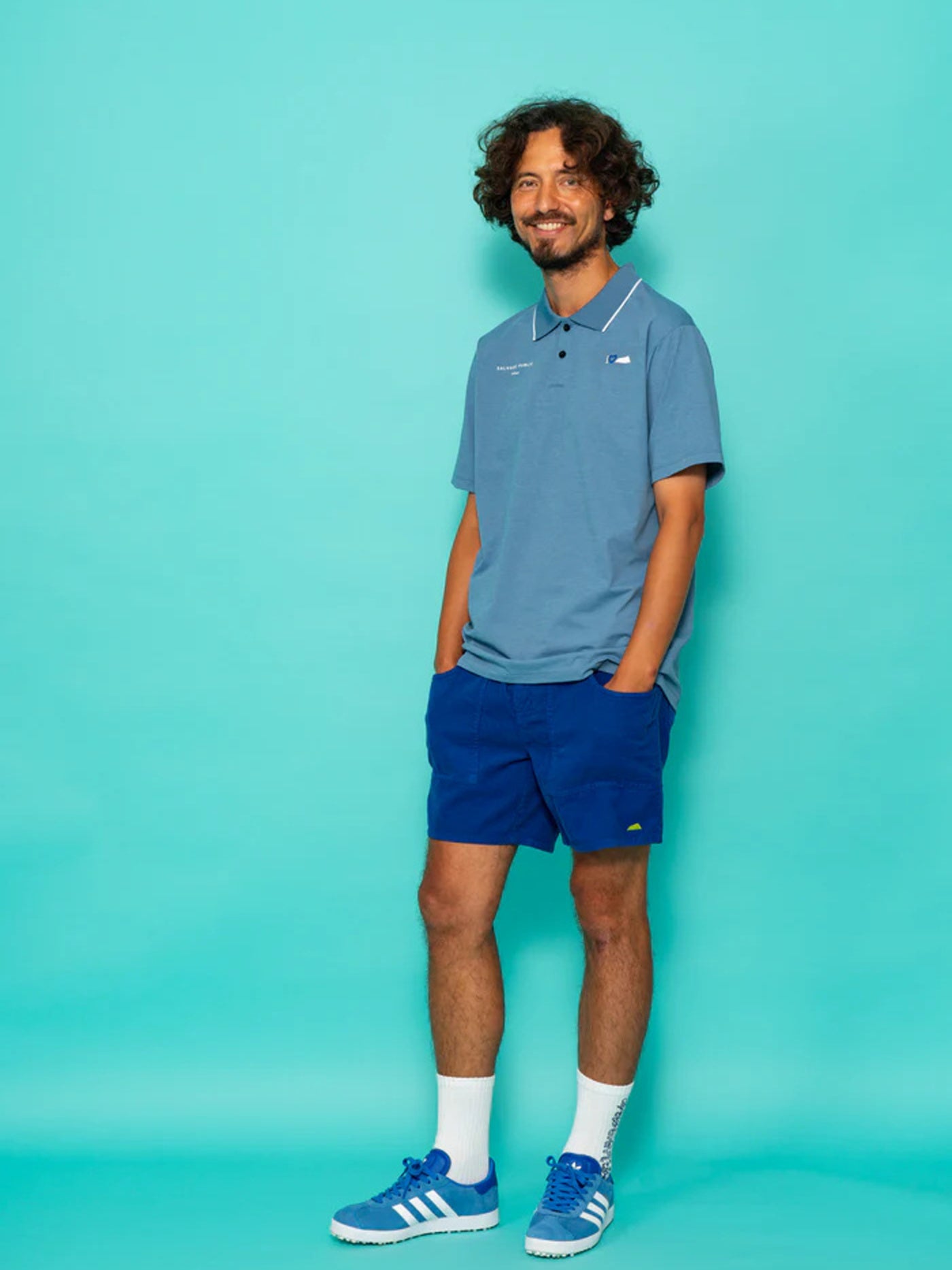 SVKS6015［サルベージパブリックコレパ］フナカイサーフポロ S/S（I♡DH） / Ocean Blue