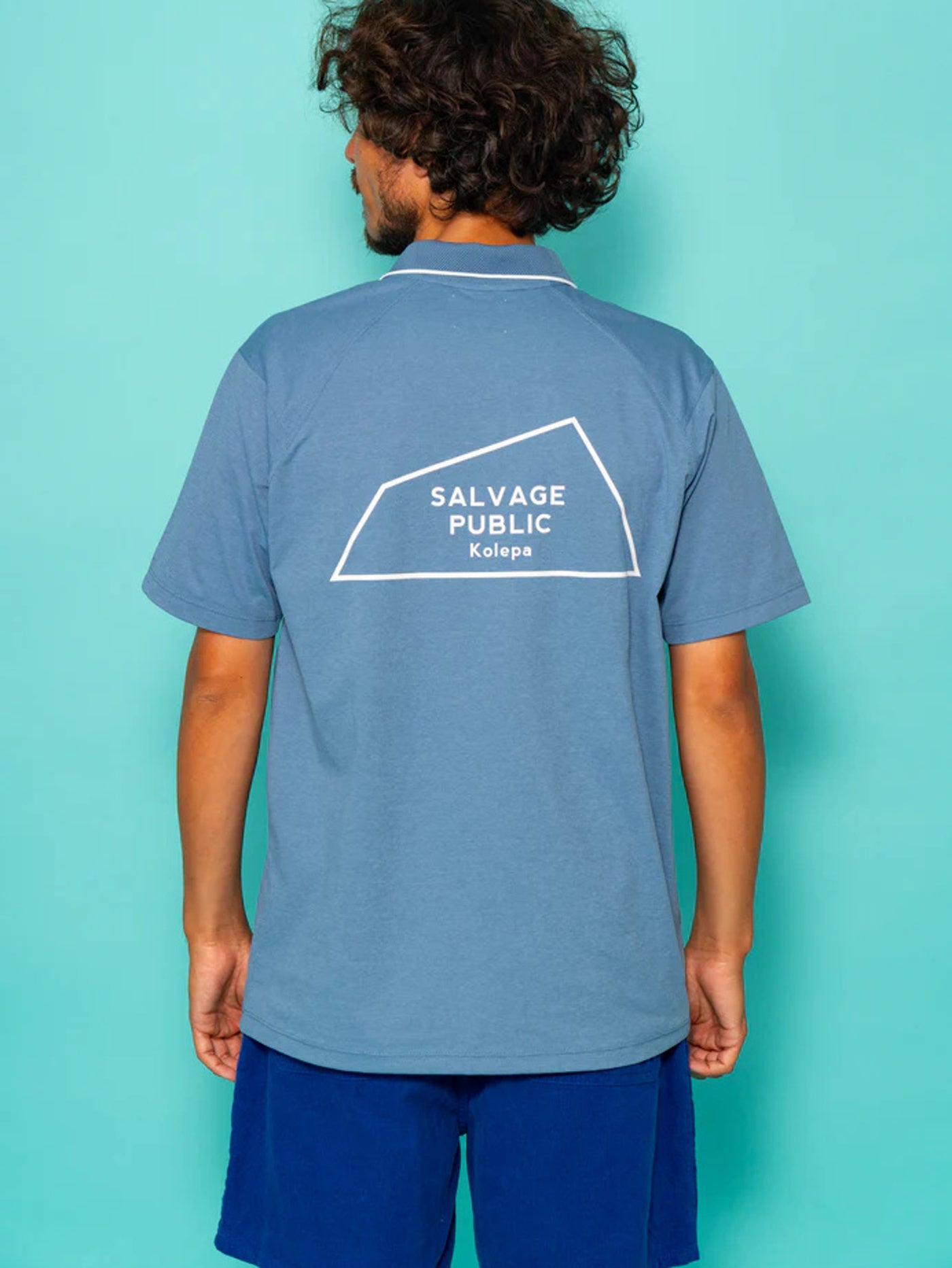 SVKS6015［サルベージパブリックコレパ］フナカイサーフポロ S/S（I♡DH） / Ocean Blue
