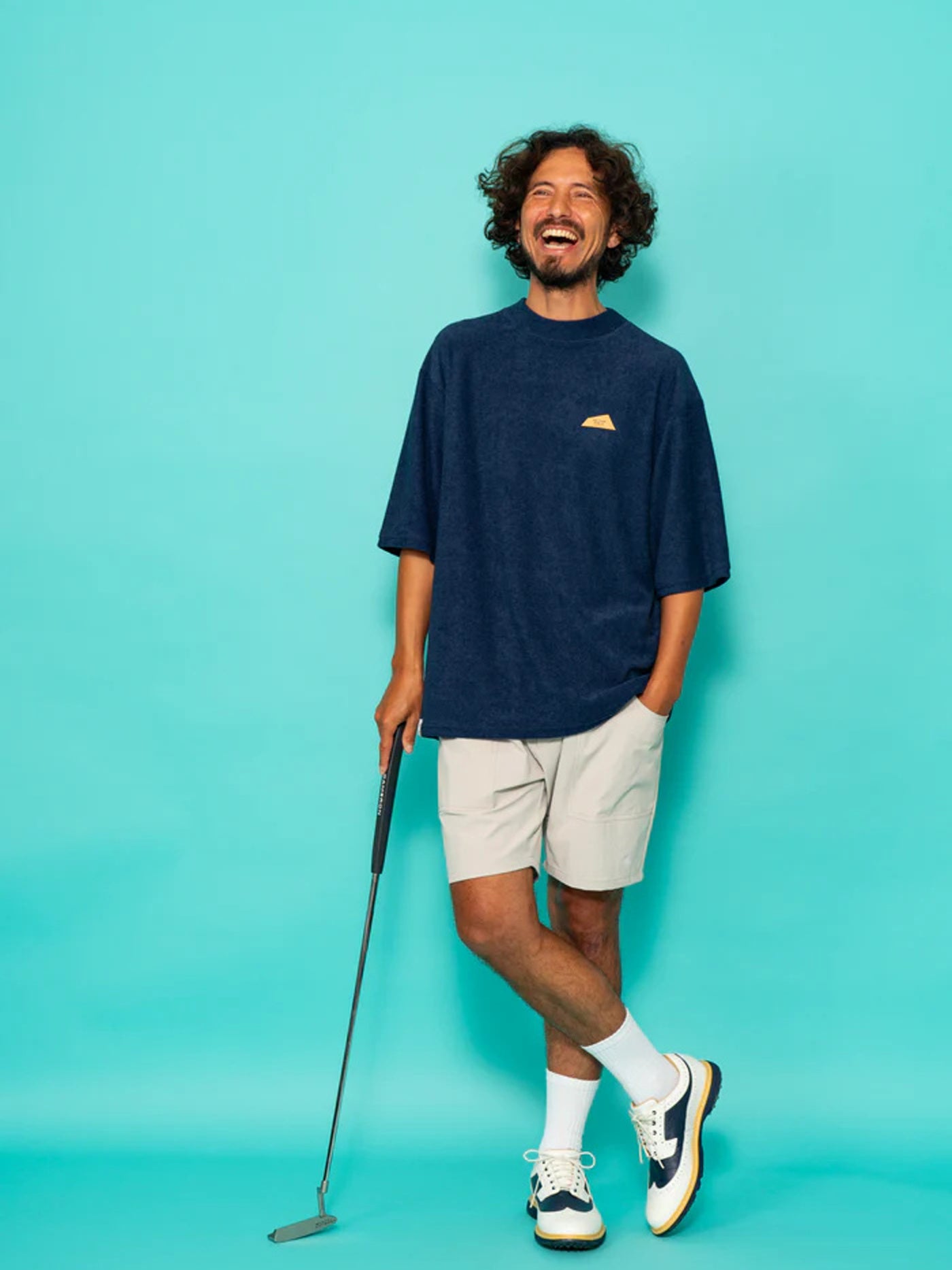 SVKS6018［サルベージパブリックコレパ］3.6パイルモックネック S/S（DH Leather patch）/ NAVY